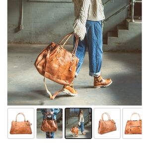 Classic Tan Rustic Leather Tote Bag with Shoulder Strap